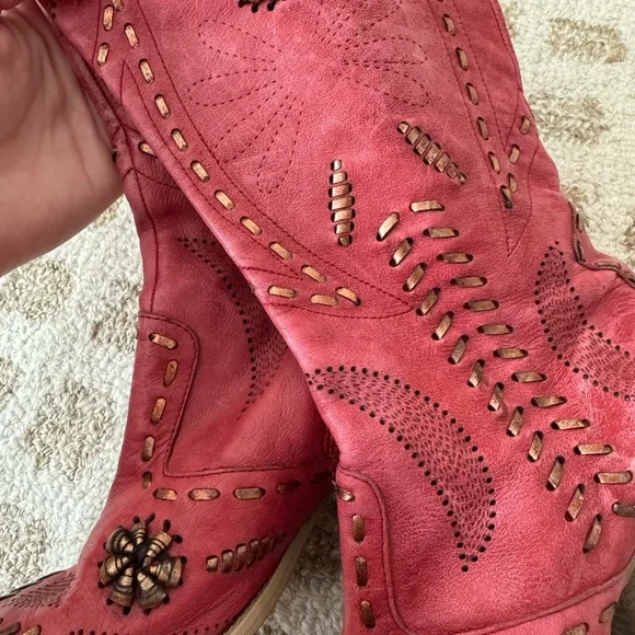 Vintage Red leather cowboy boots size 8 - Picture 4 of 5